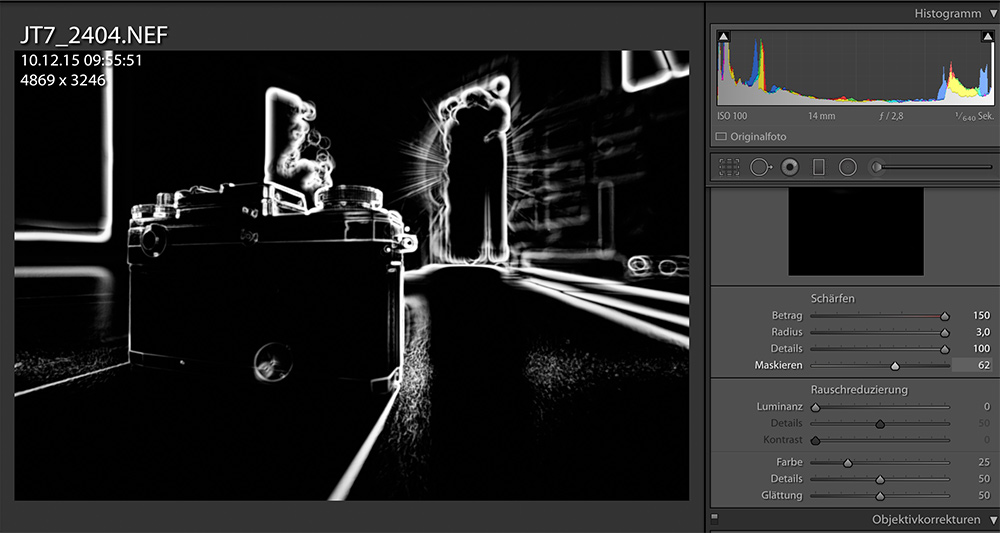 Lightroom: Ansicht des Bildes mit Alt-Taste und Maskieren-Regler